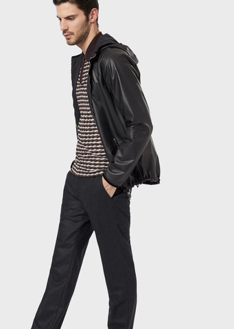 GIORGIO ARMANI Reversible blouson with hood in nappa leather and fabric