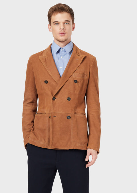 GIORGIO ARMANI Double-breasted blazer in lambskin nubuck leather