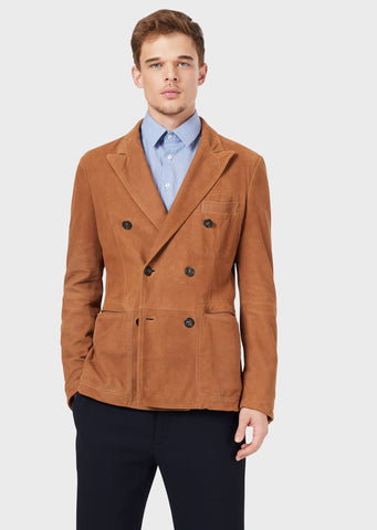 GIORGIO ARMANI Double-breasted blazer in lambskin nubuck leather
