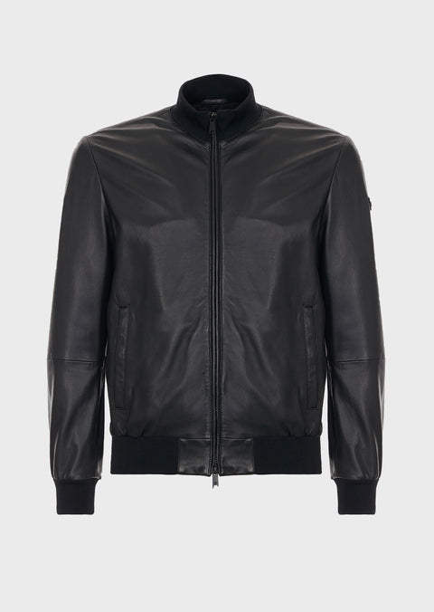 EMPORIO ARMANI Lambskin nappa leather bomber jacket with a soft feel