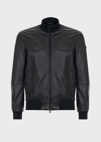 EMPORIO ARMANI Lambskin nappa leather bomber jacket with a soft feel