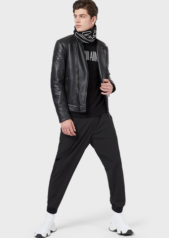 EMPORIO ARMANI Nappa leather jacket with quilted motifs