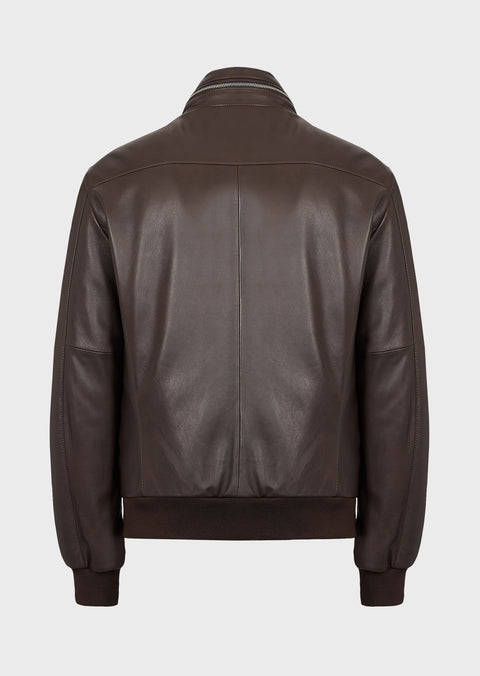 EMPORIO ARMANI Nappa lambskin bomber Leather jacket with fold-away hood