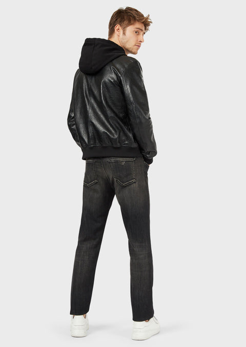 EMPORIO ARMANI Bomber in semi plant origin nappa leather with all-over embossed logo
