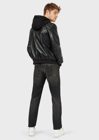 EMPORIO ARMANI Bomber in semi plant origin nappa leather with all-over embossed logo