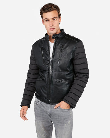 EXPRESS VEGAN LEATHER NYLON PUFFER JACKET