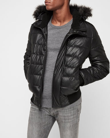 EXPRESS VEGAN LEATHER FAUX FUR BOMBER JACKET