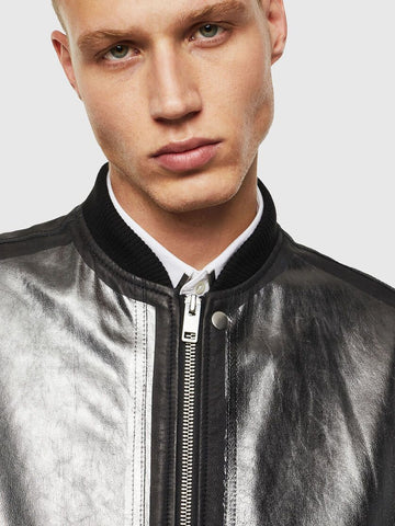 DIESEL L-STEWARD-FOIL Bomber jacket in metallic leather