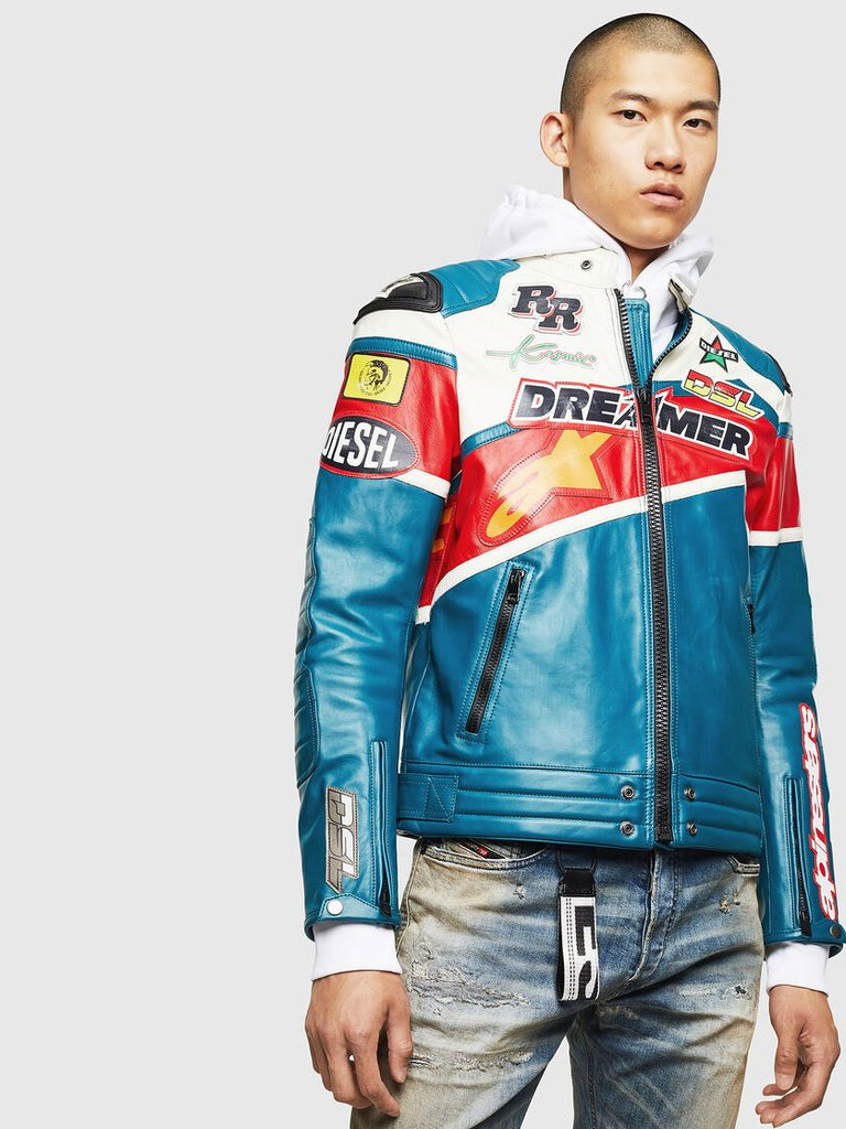 DIESEL ASTARS-LPATCH-1B Vintage biker jacket with racer patches