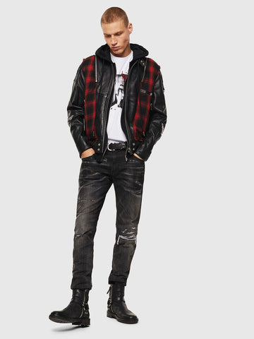 DIESEL L-NORMAN Leather jacket with triple-layer effect