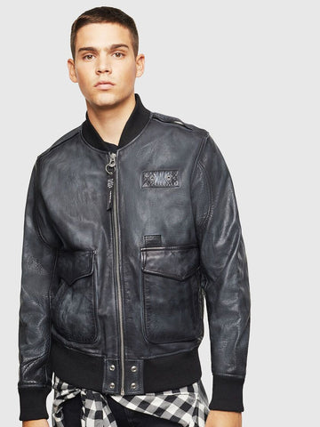 DIESEL L-OIUKI Aviator jacket in aged leather