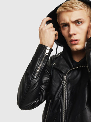 DIESEL L-SOLOVE Leather and nylon biker jacket