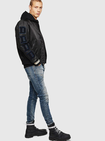 DIESEL L-KHARKOV Bomber jacket in nylon and leather