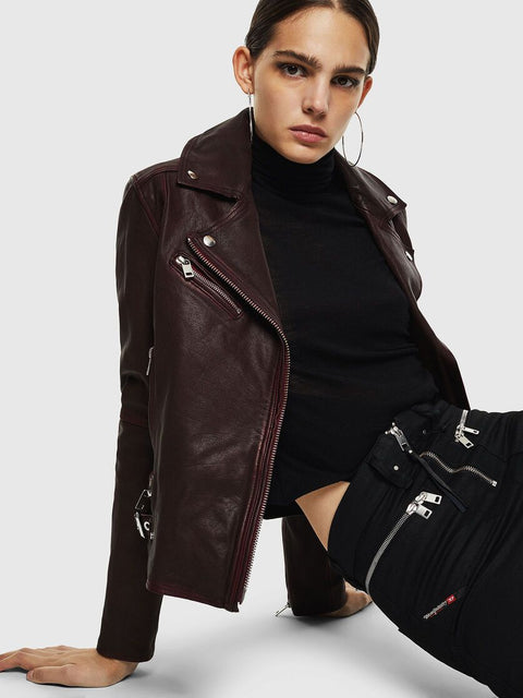 DIESEL L-YLE Biker jacket in leather with zips