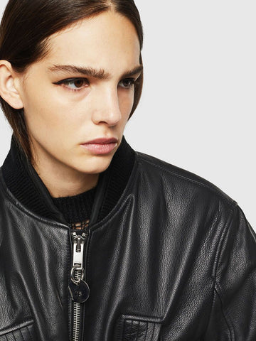 DIESEL L-MANUA Leather biker jacket with zip sleeves