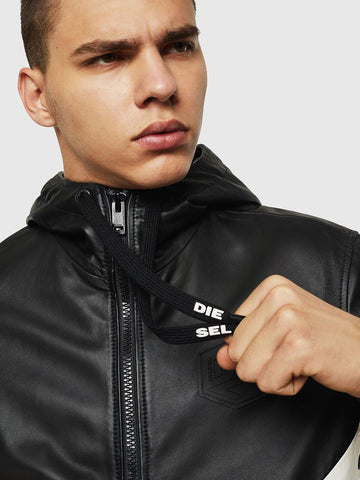 DIESEL L-CARR Leather jacket with colour-block design