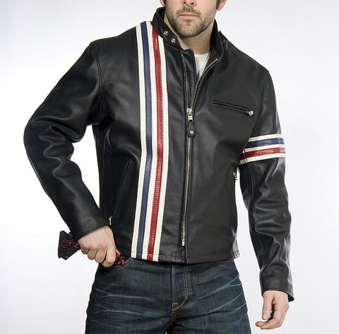 Schott NYC Easy Rider Striped Leather Motorcycle Jacket