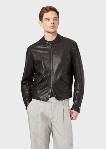 GIORGIO ARMANI  Misted nappa leather blouson with embroidered logo at the back