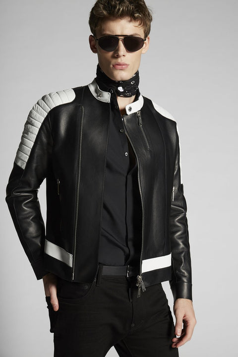 DSQUARED2 Dean Leather Biker Jacket With Contrasting Details