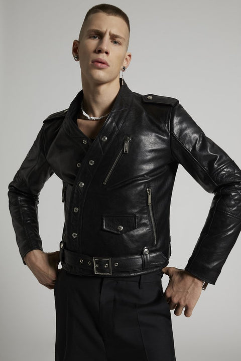 DSQUARED2 Leather Shawl Collar Kiodo Jacket