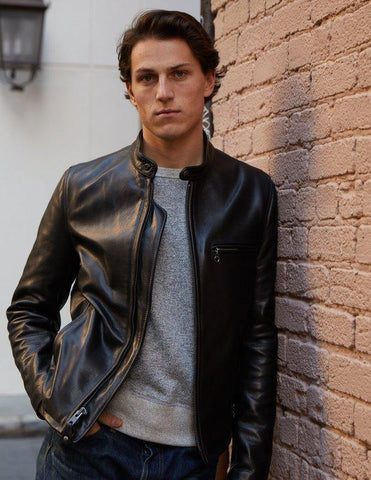 Schott NYC Waxed Natural Pebbled Cowhide Café Leather Jacket