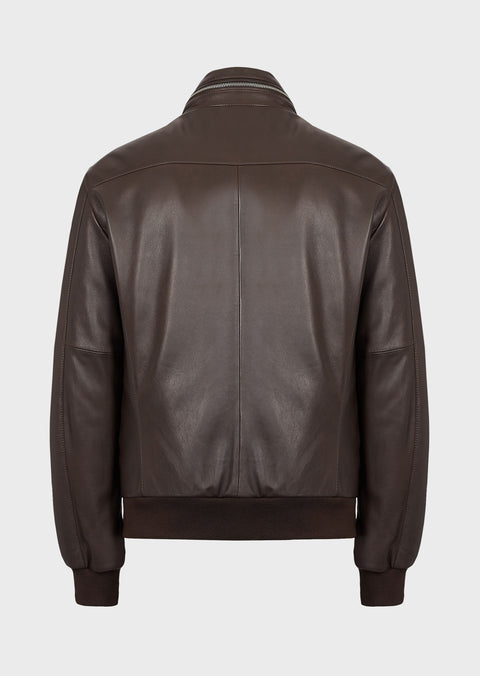 EMPORIO ARMANI  Nappa lambskin bomber Leather jacket with fold-away hood