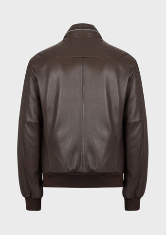 EMPORIO ARMANI  Nappa lambskin bomber Leather jacket with fold-away hood