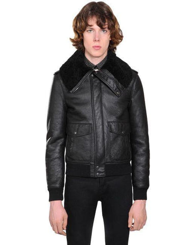 Saint Laurent Men's Black Leather Aviator Jacket