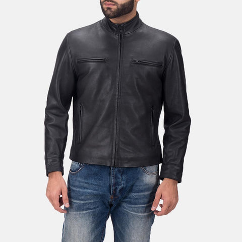 Cafe Racer Austere Matte Black Leather Biker Jacket