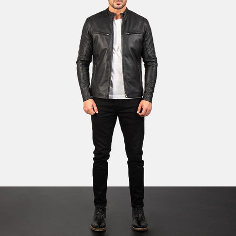 cafe Racer Ionic Black Leather Jacket