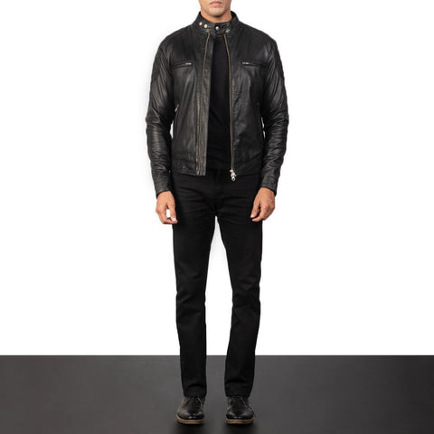 cafe Racer Gatsby Black Leather Biker Jacket