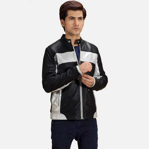 Cafe Racer Randolf Silver Black Leather Biker Jacket