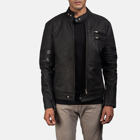 Cafe Racer Monza Black & Maroon Leather Biker Jacket