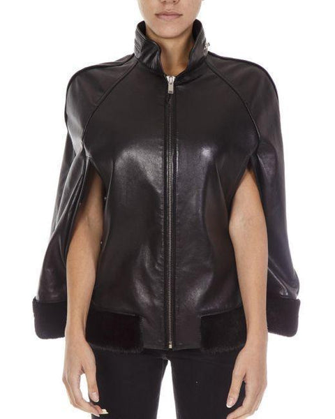 Saint Laurent Women's Black Leather Mantle Jacket