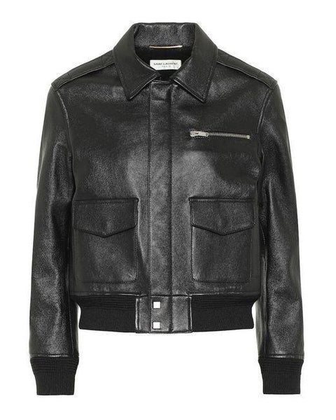 Saint Laurent Women's Black Leather Bomber Jacket