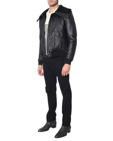 Saint Laurent Men's Black Leather Jacket And Shearling