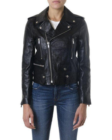 Saint Laurent Women's Black Cropped Biker Jacket