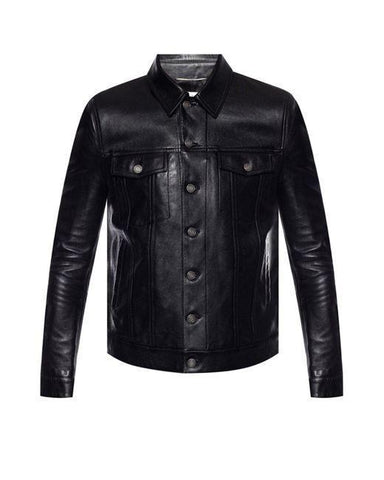 Saint Laurent Men's Black Leather Jacket With Pockets