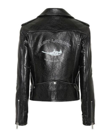 Saint Laurent Women's Black Bird Printed Leather Jacket