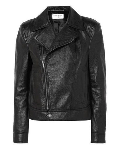 Saint Laurent Women's Black Cropped Textured-leather Biker Jacket