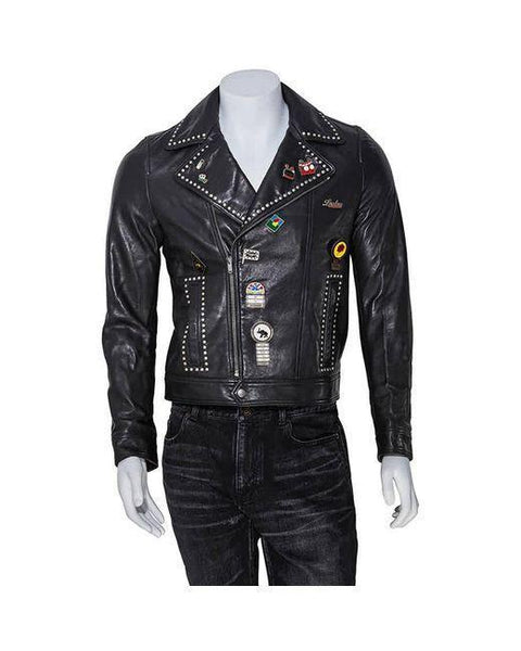 Saint Laurent Mens Black, Multi Jacket Pin Leather