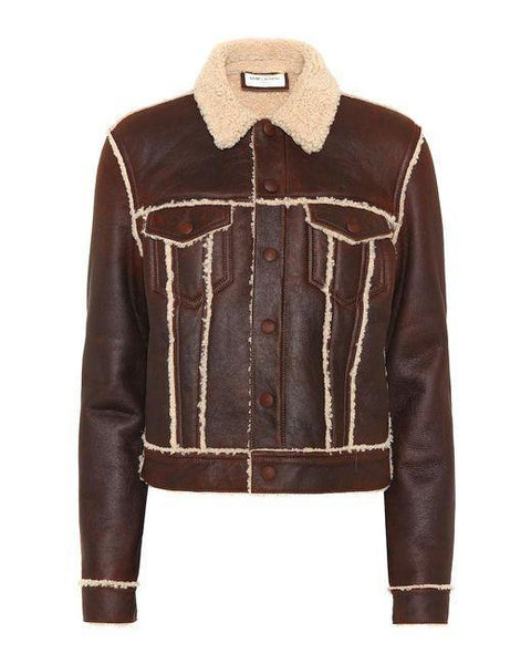 Saint Laurent Women's Brown Shearling-lined Leather Jacket