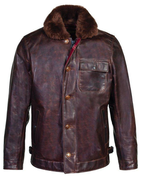 Schott NYC Cowhide N1 Deck Jacket with Mouton Collar