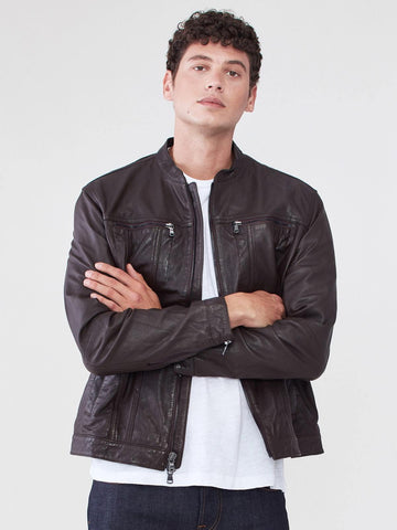 VERISHOP BAND COLLAR LEATHER JACKET