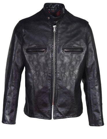 Schott NYC Men's Vintaged Steerhide Black Leather Cafe Racer Motorcycle Jacket