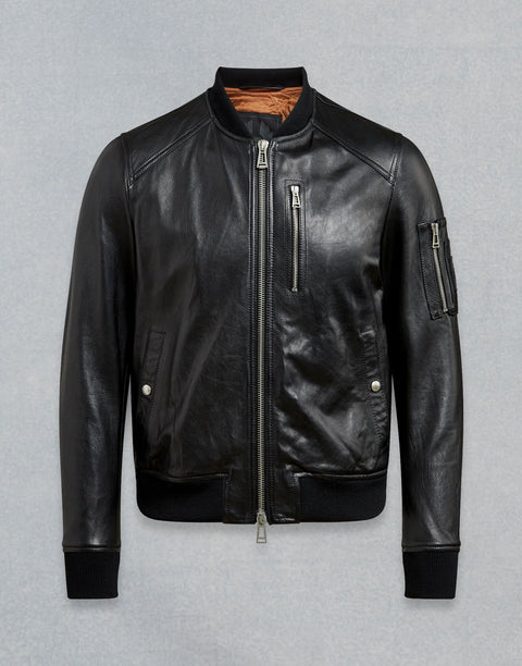 BELSTAFF CLENSHAW LEATHER JACKET In Black Tumbled Leather