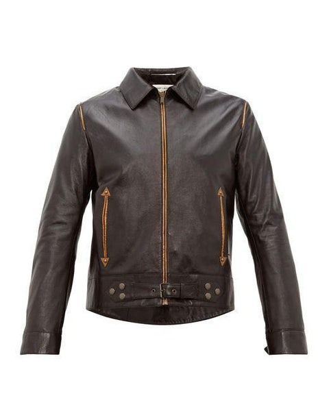 Saint Laurent Men's Black Metallic-piped Leather Jacket