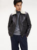 TOMMY HILFIGER SHEARLING COLLAR LEATHER BOMBER JACKET