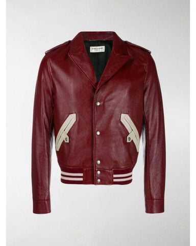 Saint Laurent Men's Red Notched Collar Bomber Jacket