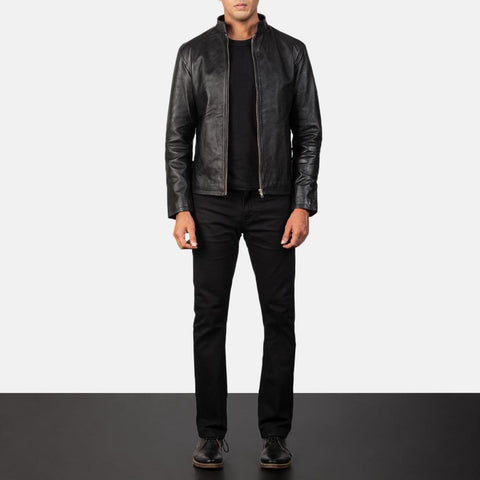 Cafe Racer Alex Black Leather Biker Jacket